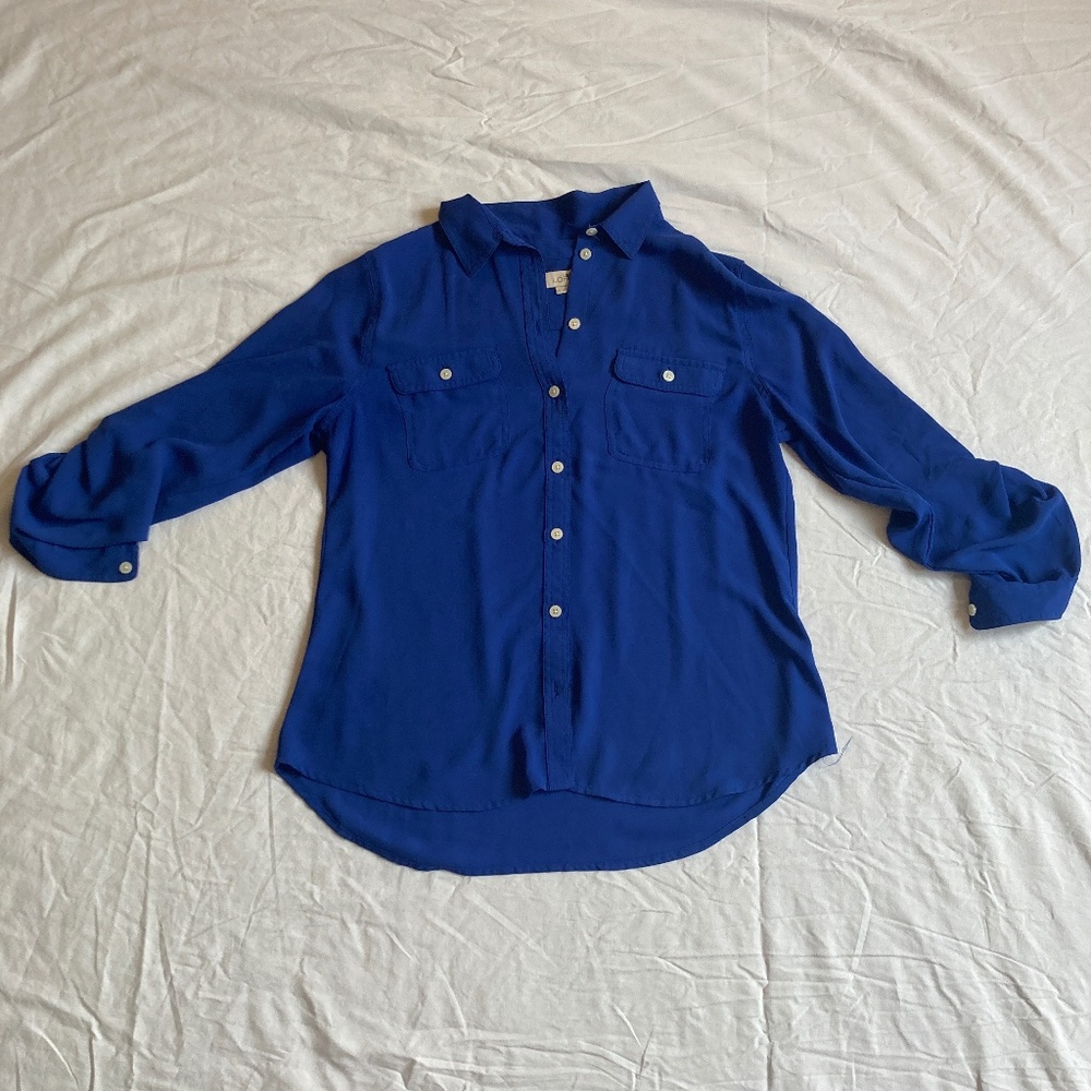 LOFT Blue Button Down Shirt Petite Medium
